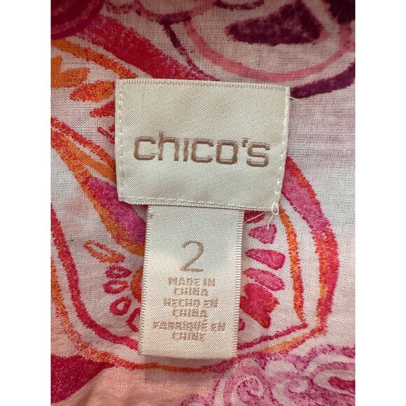 CHICO’S Bright Seashell Button Down Shirt Cotton Collared Blouse | Size 2 Large - Picture 5 of 7